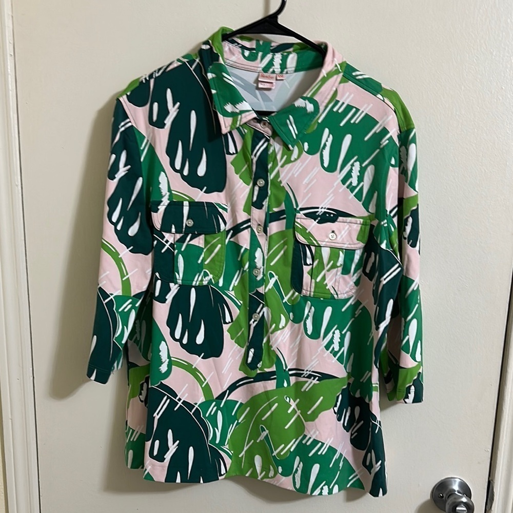 EUC Persifor XXL Women’s Tropical Palm Leaf Button‎ Down Blouse